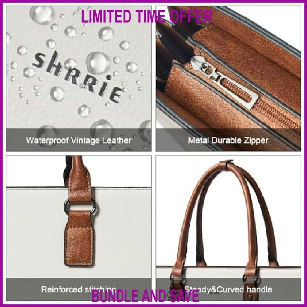 Waterproof Leather Tote Bag for 16 Inch Laptop, Vintage Style